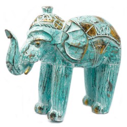 Elefante Esculpido em Madeira - Ouro Turquesa -...