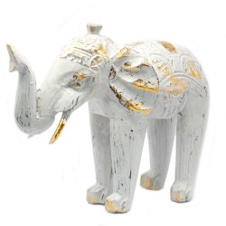Houtgesneden olifant - wit goud - 8x27x24cm -...