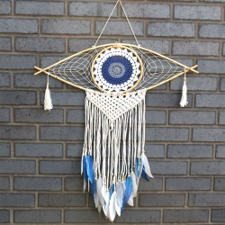 Dream Catcher - Lrg Macramé Eye Branco / Azul /...