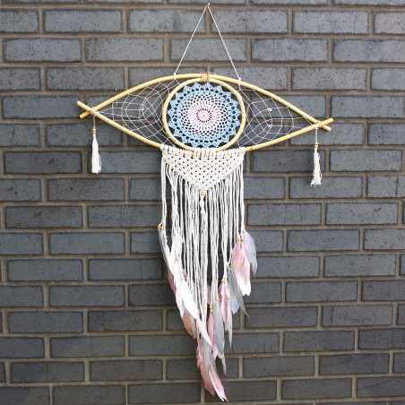 Atrapasueños - Lrg Macramé Ojo Azul / Blanco / Rosa