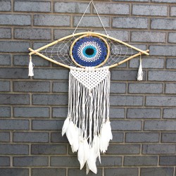 Acchiappasogni - Lrg Macramé Evil Eye Blu /...