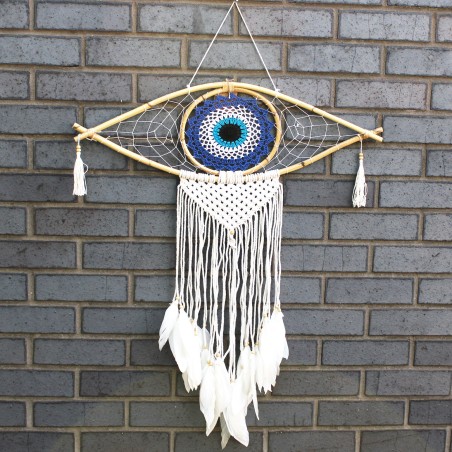 Atrapasueños - Lrg Macramé Mal de Ojo Azul / Blanco / Negro - 70x1x23cm