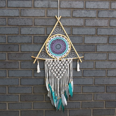 Atrapassomnis - Lrg Macrame Piramide Blanc/ Turquesa