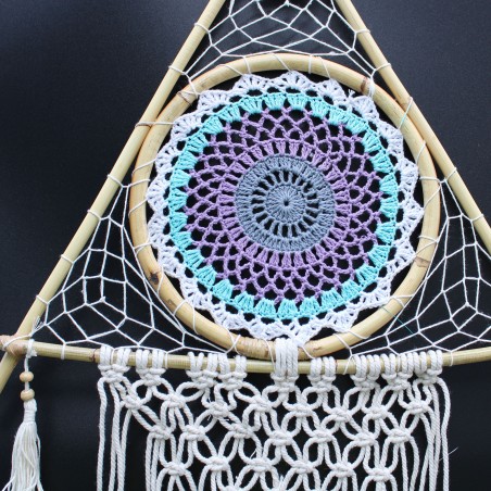 Dream Catcher - Pirâmide Lrg Macrame Branco/Turquesa