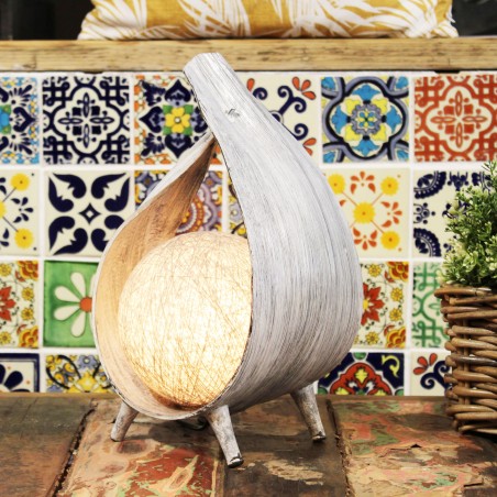 Lámpara de Coco Natural - Envoltura con Acabado en Gris