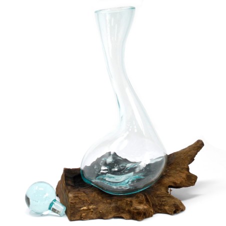 Vidro Fundido em Madeira - Decanter de Vinho