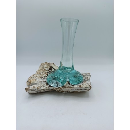 Verre coulé sur bois blanchi - Vase - Petit