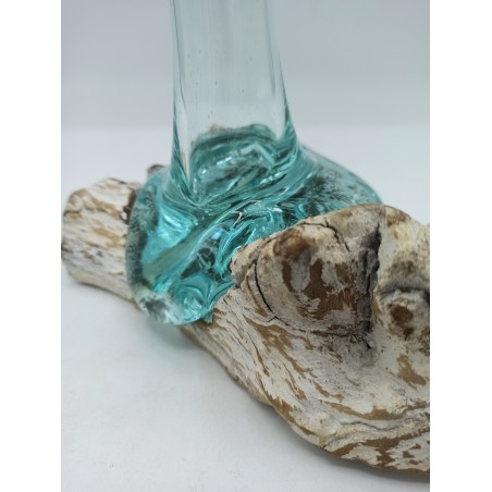 Gegossenes Glas auf gebleichtem Holz - Vase - klein