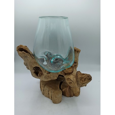 Geschmolzenes Glas auf Holz mit Ständer - Große Schale