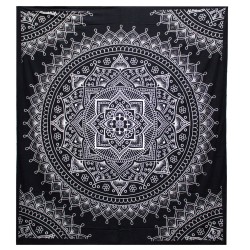 Dubbel zwart-wit katoenen dekbed + wandtapijt -...
