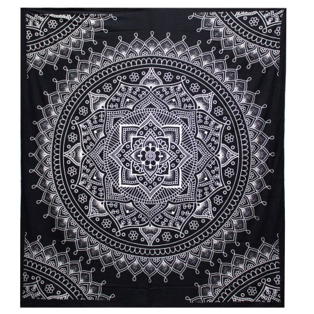 B&W Double Cotton Bedspread + Tapestry - Lotus Flower