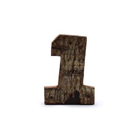 Rustiek schorsnummer - "1" (12) - Klein 7cm