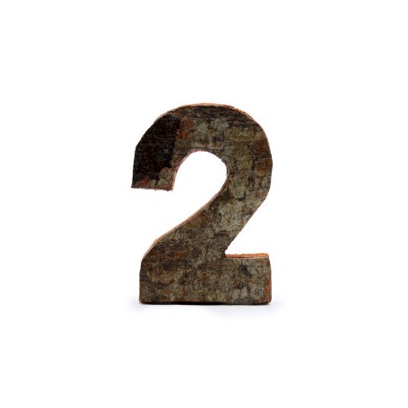 Numero di corteccia rustica - "2" (12) - Piccolo 7 cm