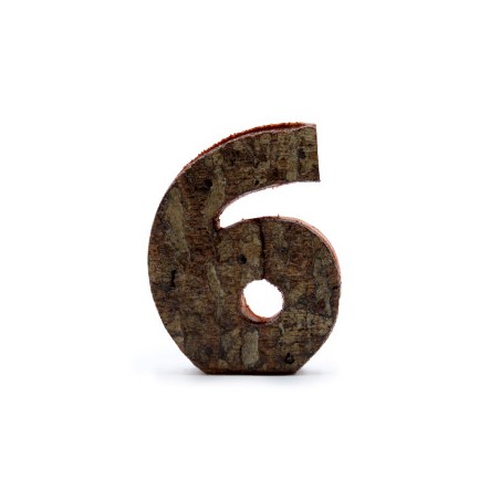 Numero di corteccia rustica - "6" (12) - Piccolo 7 cm
