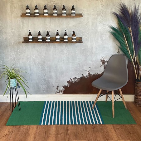 Covor indian din bumbac - 70x170cm - Albastru/Verde