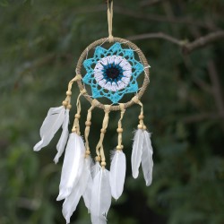Blauwe macramé dromenvanger 12 cm...