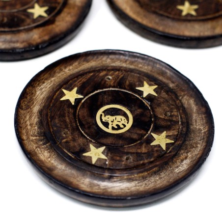 Porta incienso disco redondo de madera de mango - 9cm - Conos & Incienso